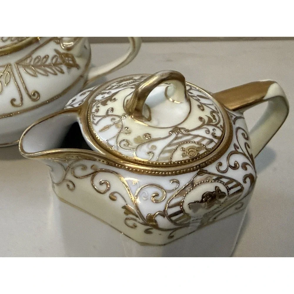 Vintage Mixed Set Bone china Nippon gold leaf  7 Piece China Tea Set